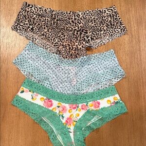 PINK VS Leopard, Blue, and Floral Lace Panties Bundle
